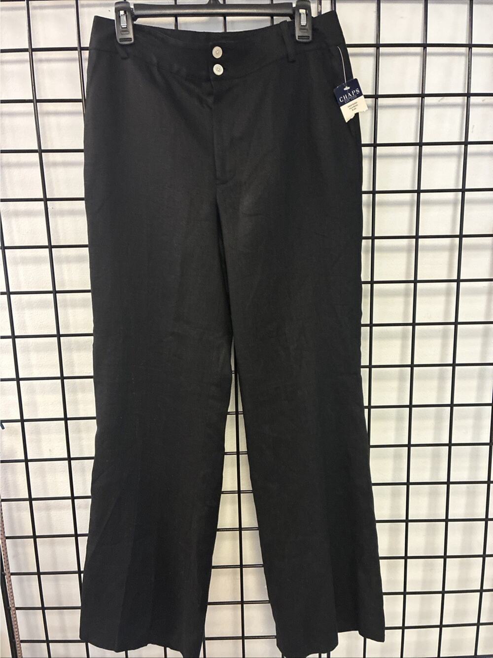 NWT Chaps 100% Linen Women's Size 8 Palm Beach Black Lined Pants Slacks Wide Leg